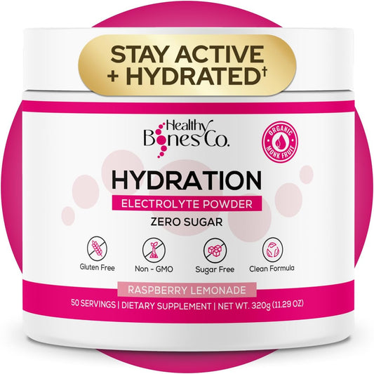 Sugar-Free Electrolyte Powder Drink Mix Fast Hydration Naturally Sweetened with Organic Monk Fruit, Raspberry Lemonade Flavor (325g) with Key Electrolytes and Trace Minerals –Keto Friendly, Vegan