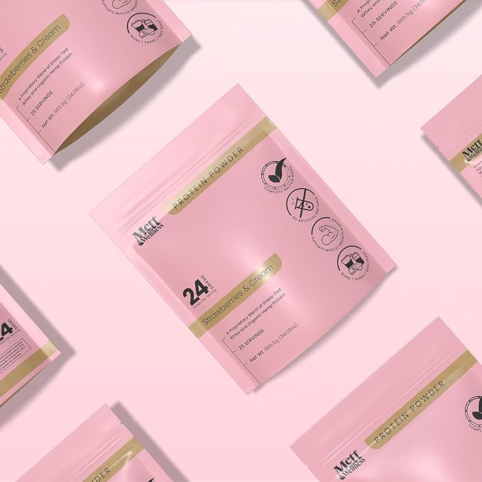 Strawberries & Cream Grass-Fed Whey + Hemp Heart Protein Powder with Bovine Collagen | 24g Protein per Serving | Supports Digestion & Daily Wellness | 1.5 lbs (25 Servings)