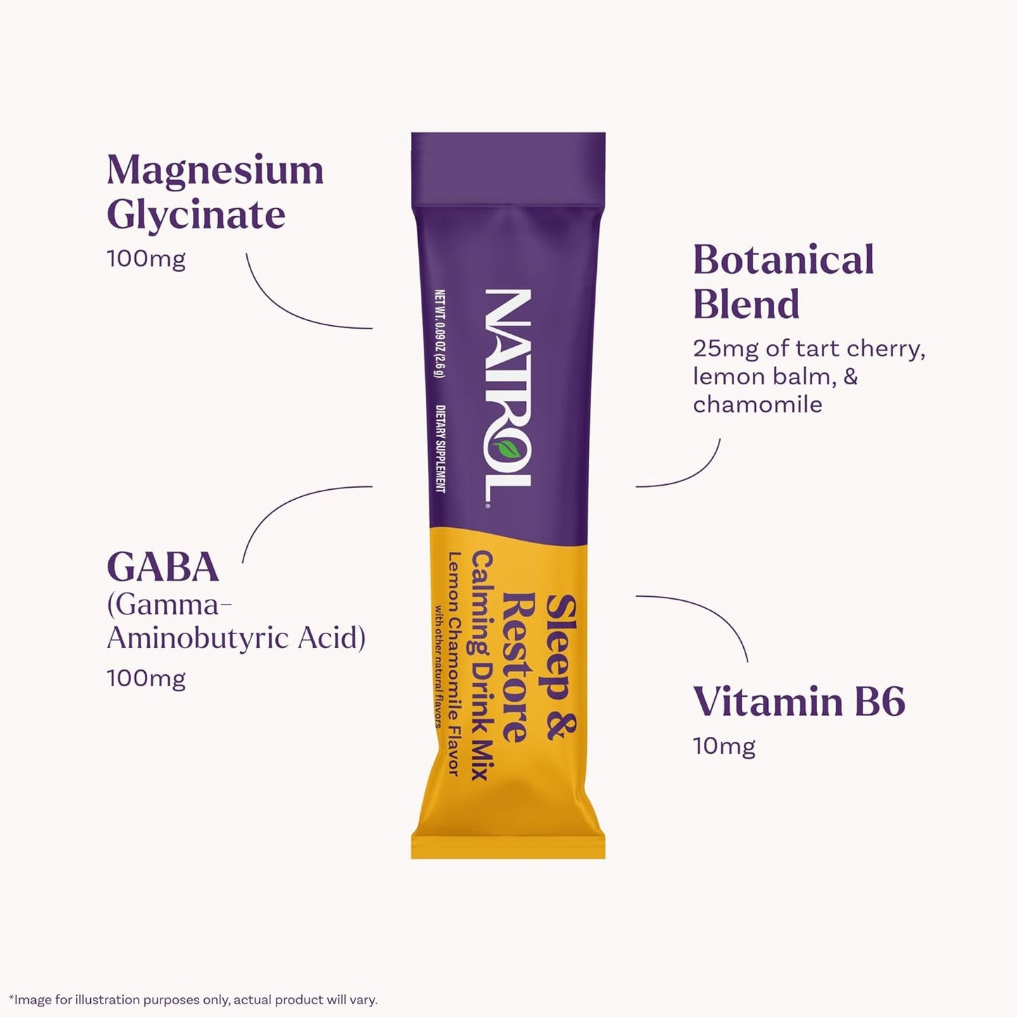 Natrol Sleep + Restore Calming Drink Mix with Magnesium Glycinate, Magnesium Sleep Aid, Melatonin-Free, Lemon Chamomile, 10 Stick Packs