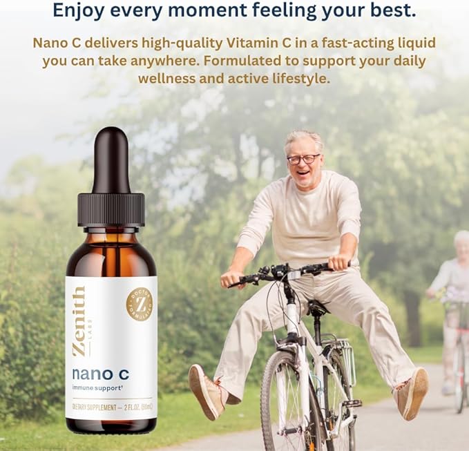Zenith Labs Liquid Vitamin C Drops for Adults - Nano C Natural Immune Support Supplement, Vitamin C Liquid Supplement for Stronger Immunity - Nanotechnology Micro C Particles for Fast Absorption
