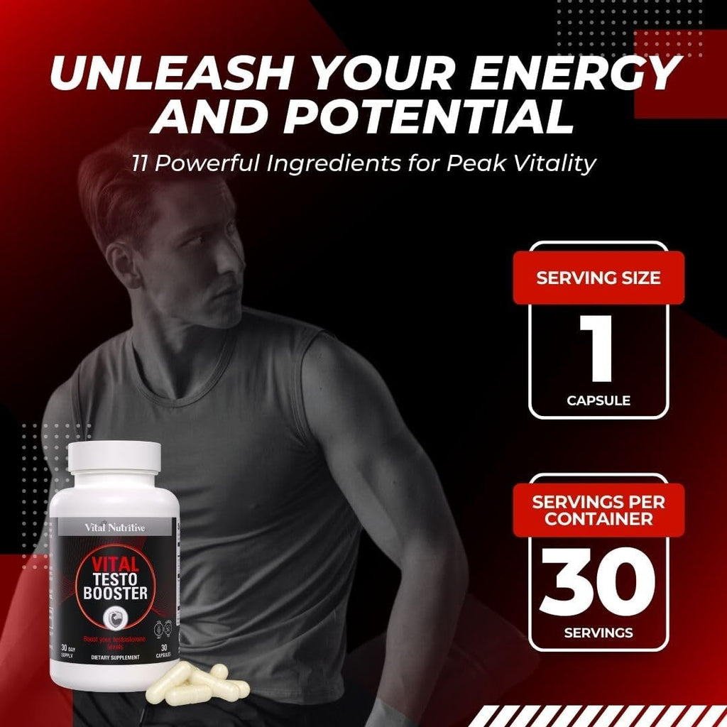 Vital Testo Booster - Natural Testosterone Support Supplement for Men | Promotes Energy, Stamina, and Vitality | Men’s Health | Made in USA | 30 Days Supply
