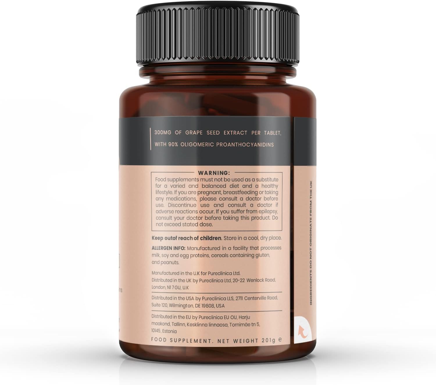 pureclinica Grape Seed Extract 300mg x 180 Tablets - 90% Oligomeric Proanthocyanidins. 300% Stronger Than Regular Grape Seed.