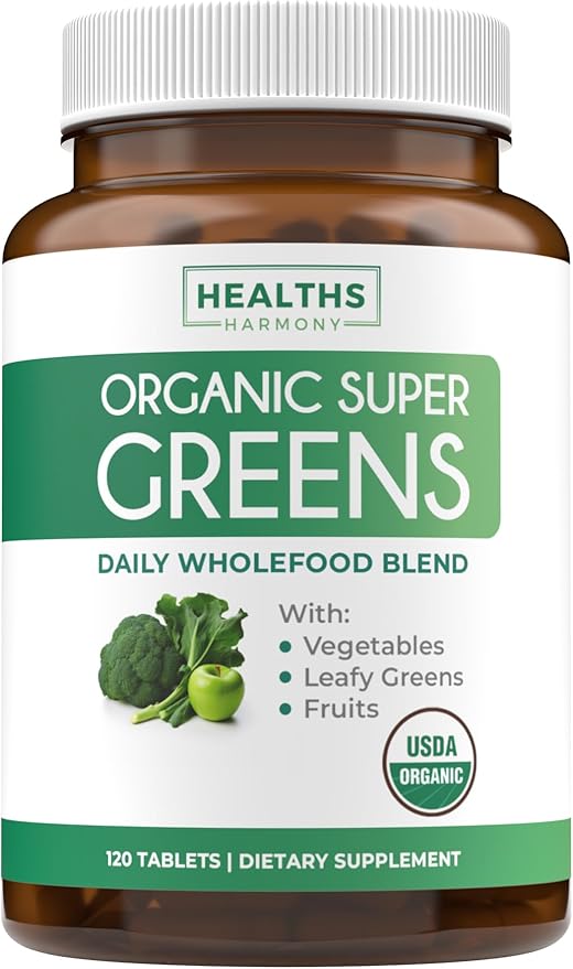USDA Organic Super Greens Supplement - Organic Greens Fruits and Vegetable Supplement for Adults with 28 Superfood Complex with Superfruits Roots Herbs & More - Vegan & Non-GMO (Up to 2 Month Supply)