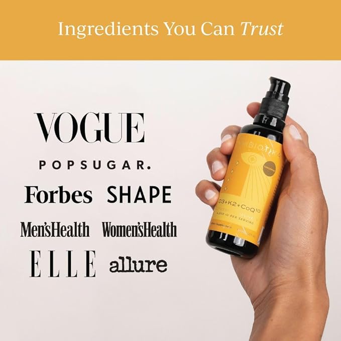 CYMBIOTIKA Vitamin D3 + K2 + CoQ10 Liquid, Vitamin D Supplement for Immune Support, Heart Health & Bone Health, Energy Booster, Liposomal Delivery, Vegan, Keto Ingredients, Tangerine Flavor