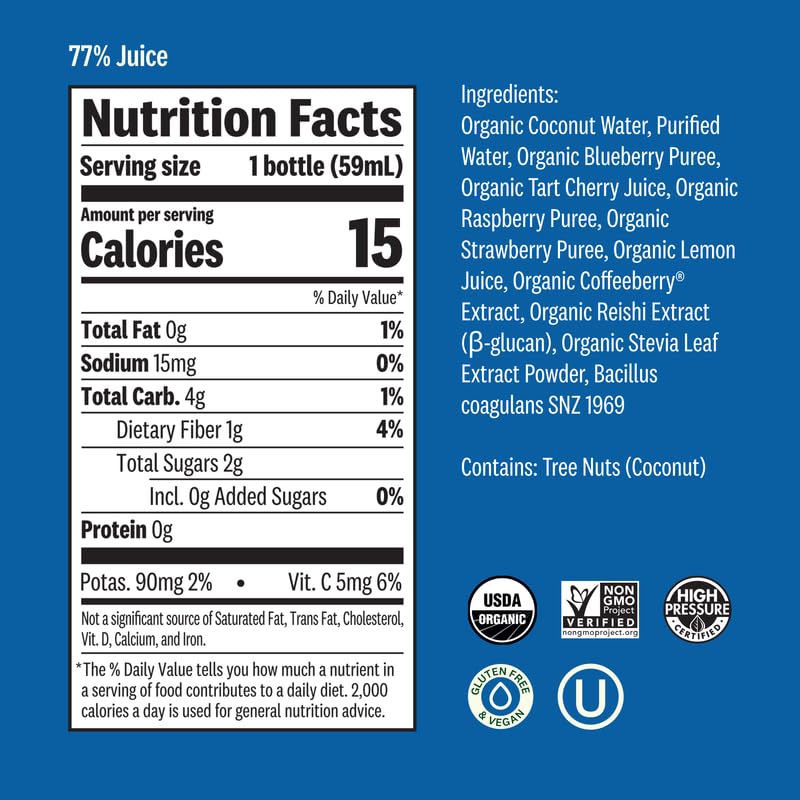 Suja Organic Energy Shot (30 Pack) with Coffee Fruit & Reishi Mushroom | 100mg Natural Caffeine | Functional Shots | Cold-Pressed Juice with Live Probiotics | Plant-Based & Gluten Free