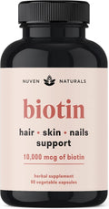 Hair Vitamins - Biotin 10000 mcg with Vitamin A, E, C, D & Adaptogens to Support Hair, Skin & Nails - Biotin Supplement for Health & Growth | Vegan, Non-GMO, Gluten Free | 60 Capsules & 30 Servings