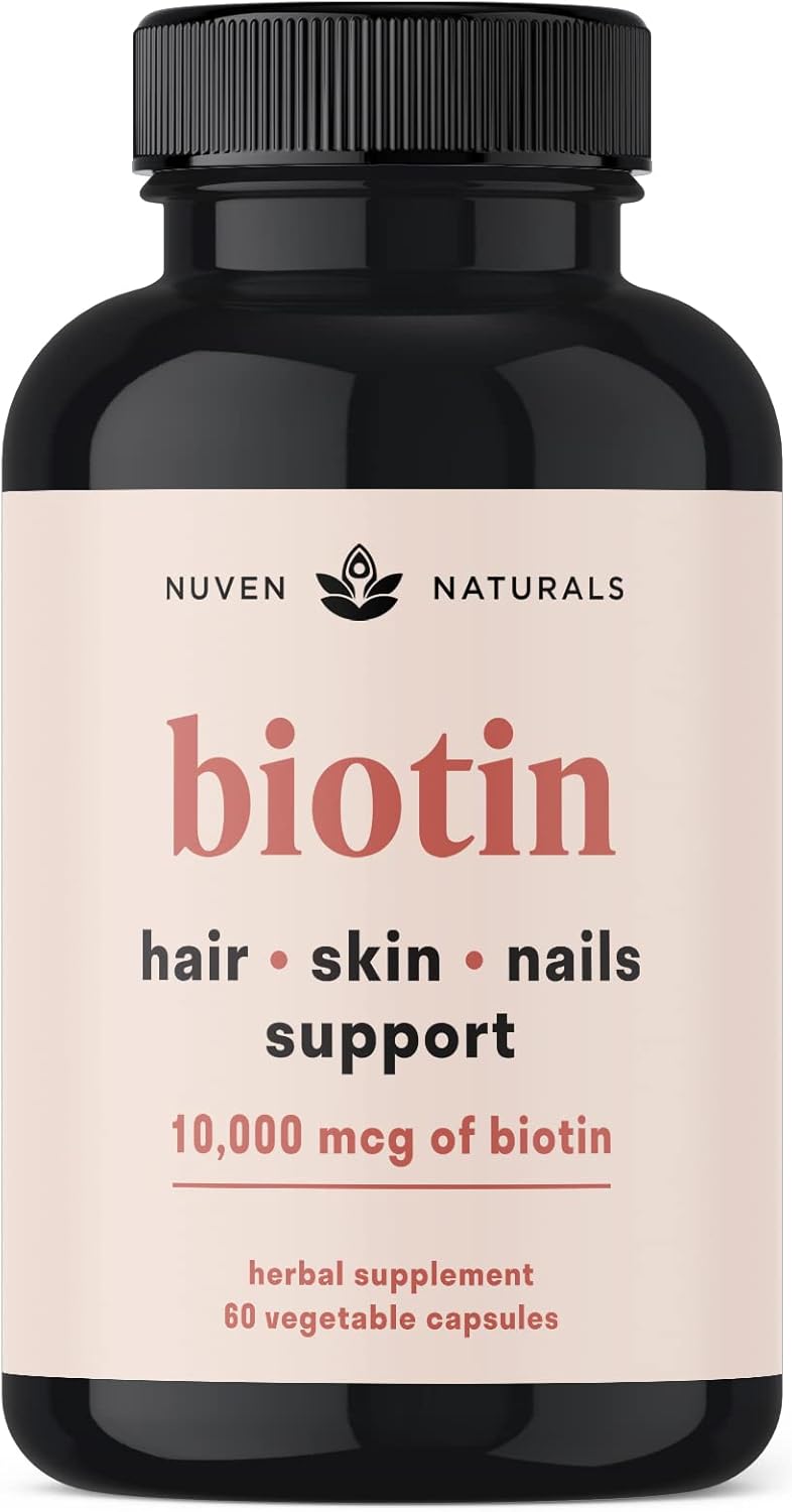 Hair Vitamins - Biotin 10000 mcg with Vitamin A, E, C, D & Adaptogens to Support Hair, Skin & Nails - Biotin Supplement for Health & Growth | Vegan, Non-GMO, Gluten Free | 60 Capsules & 30 Servings
