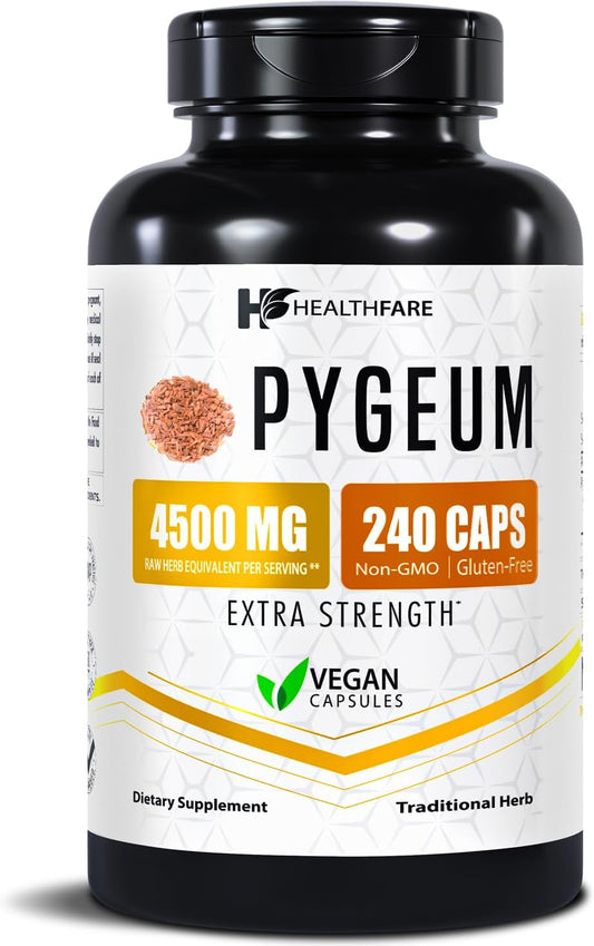 Pygeum Supplement, 4500mg | 240 Vegan Capsules | Ultra Standardized Bark Extract | Herbal Supplement | Non-GMO & Gluten-Free | Made in The USA