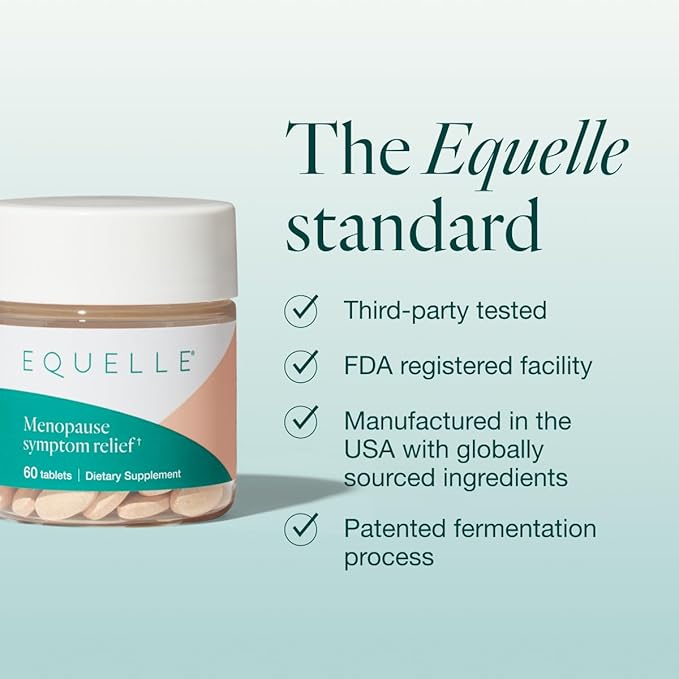 EQUELLE Multi-Symptom Menopause Relief Supplement for Women, Plant-Based S-Equol, Non-Hormonal & Non-Prescription, Fewer Hot Flashes, More Sleep, Relieves Muscle Aches, 3 Month Supply (180 Tablets)