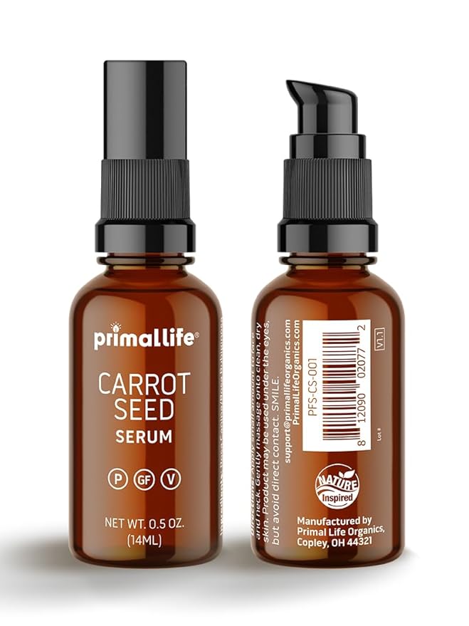 Primal Life Organics Carrot Seed Serum - Natural Solution for Oily Skin, Cleansing Oil - 0.5 oz