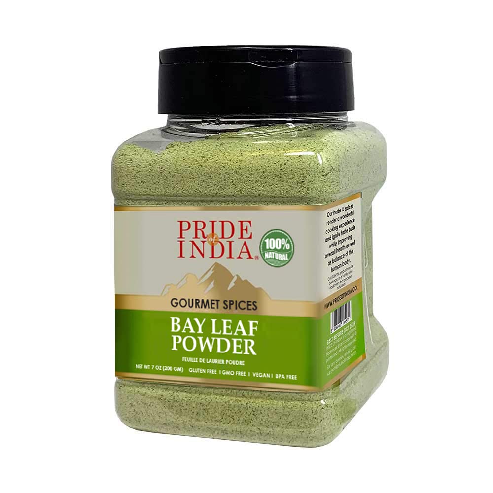 Pride of India - PACK of 6 - Bay Leaf Powder – Fresh & Authentic Bay Leaf Ground – Gourmet Spice – Good for Seasoning Stews/Soups/Tea – Easy to Store – 7 oz. Medium Dual Sifter Jar