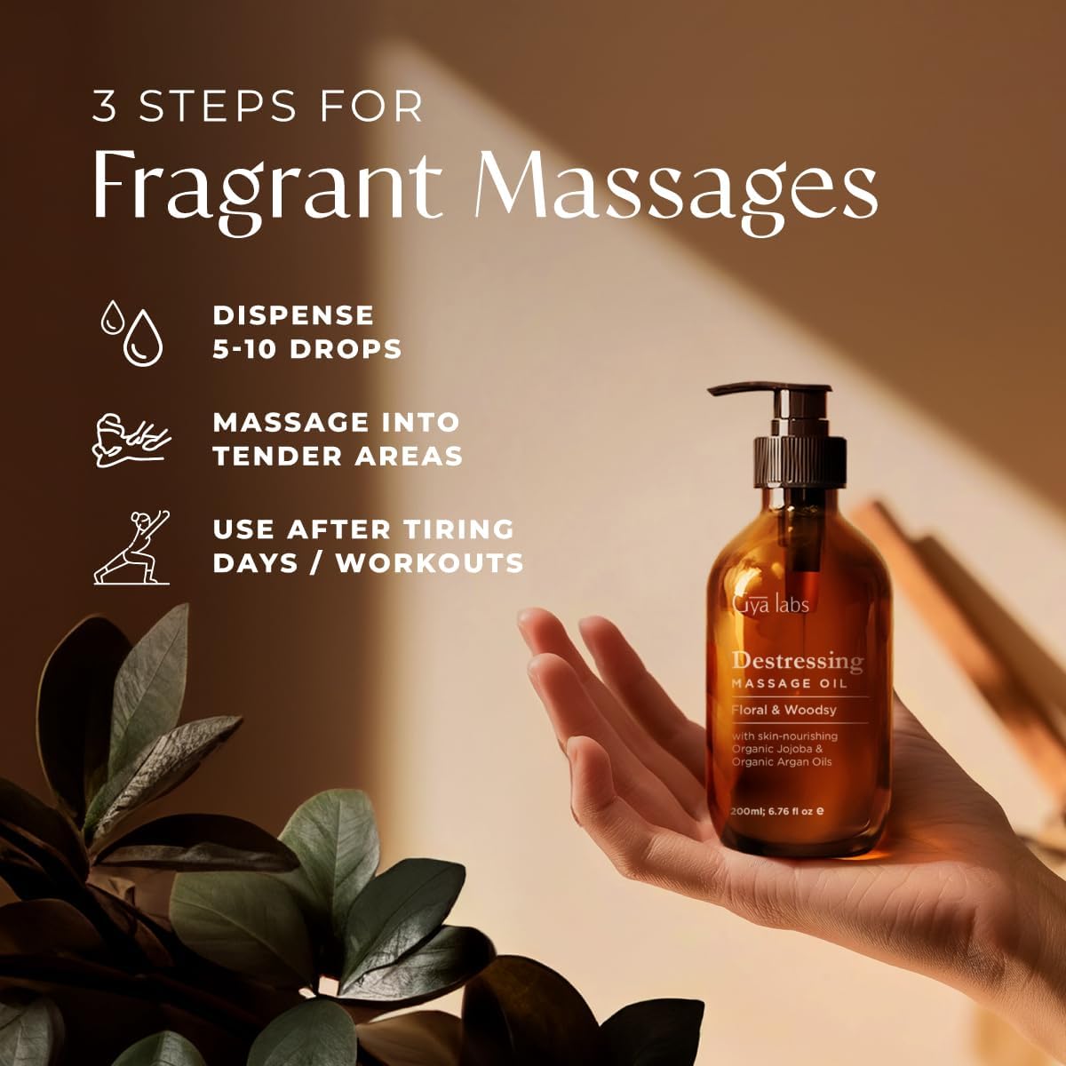 Gya Labs Destressing Massage Oil - 6.76 Fl Oz - Non-Greasy Formula for Sore Muscles, Deep Relaxation & All Skin Types - Suitable for Men & Women