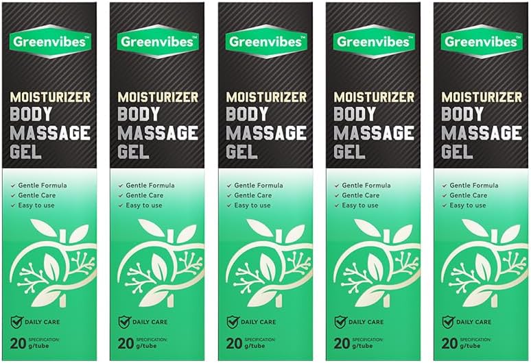 Greenvibes Body Massage Gel, Fast-Absorbing Herbal Blend with Poria Cocos, for Targeted Relief & Skin Hydration, Supports Healthy Liver Function, Boosts Active Energy, 0.68 Fl Oz, 5 Pack