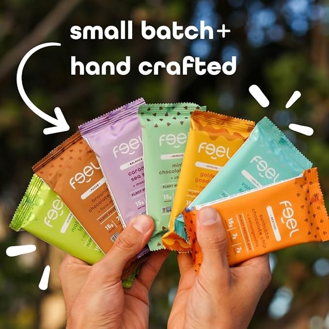 Feel Vegan Protein Bars, Balance, Cordyceps, 15g Protein, Adaptogenic Snack, Organic, Low Carb, Gluten Free, Dairy, Nut, Grain, Soy Free, Cookie Dough, 10 Pack