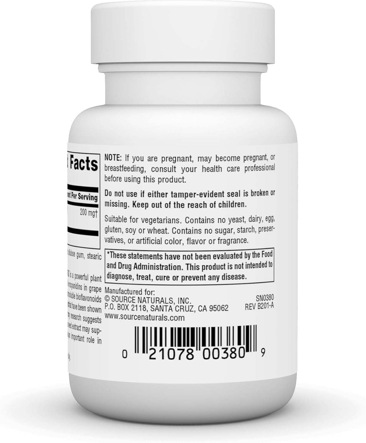 Source Naturals Grape Seed Extract, Proanthodyn 200 mg Antioxidant Protection & Supports Healthy Aging Brain - 30 Tablets