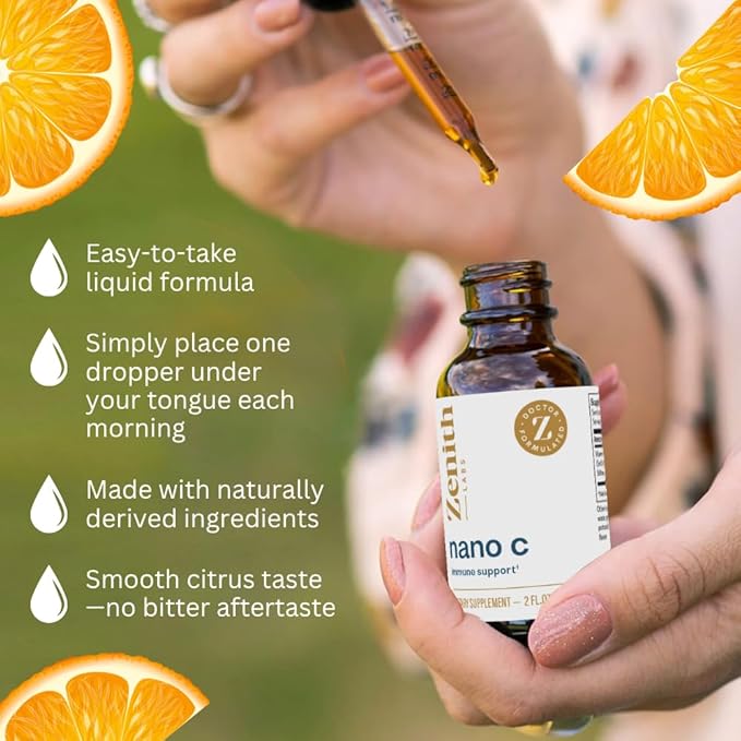 Zenith Labs Liquid Vitamin C Drops for Adults - Nano C Natural Immune Support Supplement, Vitamin C Liquid Supplement for Stronger Immunity - Nanotechnology Micro C Particles for Fast Absorption
