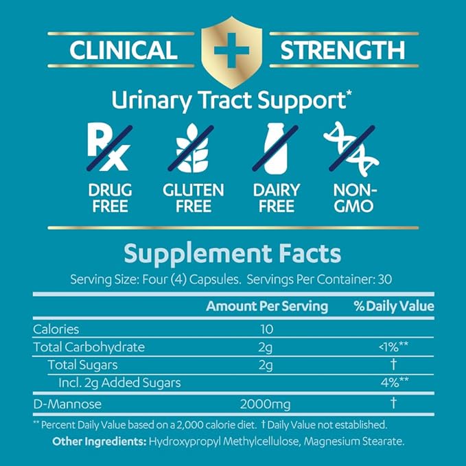 AZO D Mannose Urinary Tract Health, Cleanse, Flush & Protect The Urinary Tract, No.1 Pharmacist Recommended Brand, Clinical Strength, Non-GMO, 120 Count (Pack of 2)