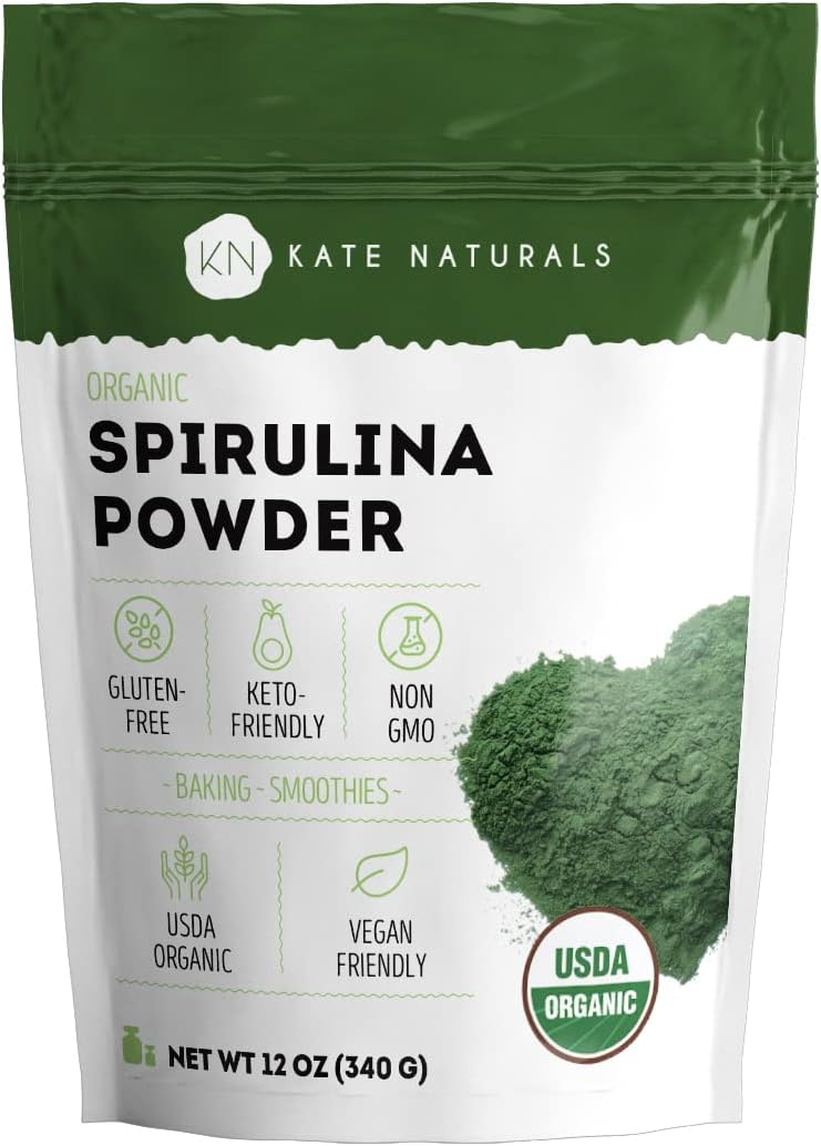 Kate Naturals Organic Spirulina Powder. Nutrient Dense Superfood Supplement (12 oz, USDA Certified, Non-GMO, Gluten- Free)