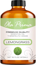 Ola Prima Lemongrass Essential Oil for Aromatherapy, Diffuser, Cleaning, Skin, Hair Health, Relaxation, Soap & Candle Making (16oz Bulk)