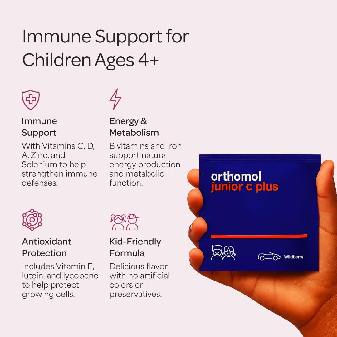 Orthomol Immun Junior C Plus, Kid's Multivitamin, Wildberry Flavor, 30-Day Supply