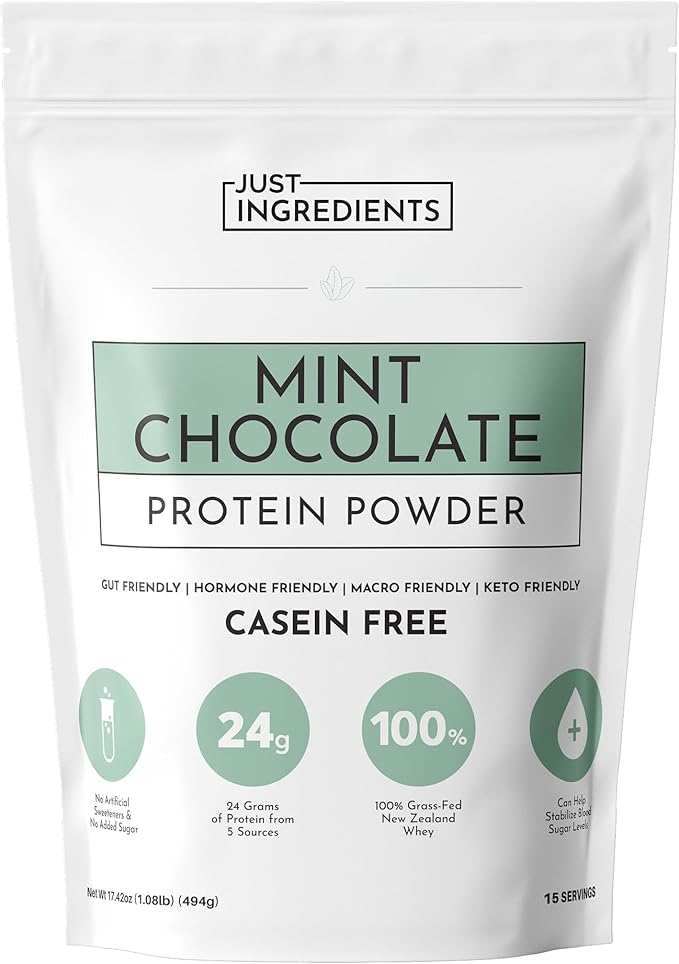 Mint Chocolate Protein Powder | 15 Servings | 24g Grass-Fed New Zealand Whey + 4 Additional Protein Sources | No Added Sugar | Naturally Sweetened | No Gums or Fillers | Casein-Free Blend