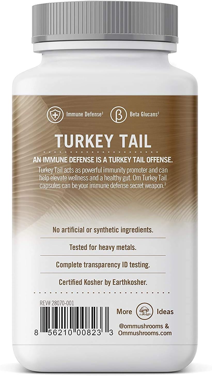 Om Mushroom Superfood Turkey Tail Mushroom Capsules Superfood Supplement, 90 Count, 30 Days, Immune Support, Polysacchrides, Beta-Glucans, Gut Health & Holistic Defense Mushroom Supplement