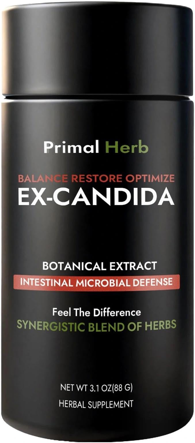 Primal Herb Ex-Candida Digestive Support Supplement – Gut & Microbial Balance Support, Digestive Comfort & Bloating Relief – Vegan, Gluten Free – Sweet Wormwood, PAU D’Arco, Black Walnut
