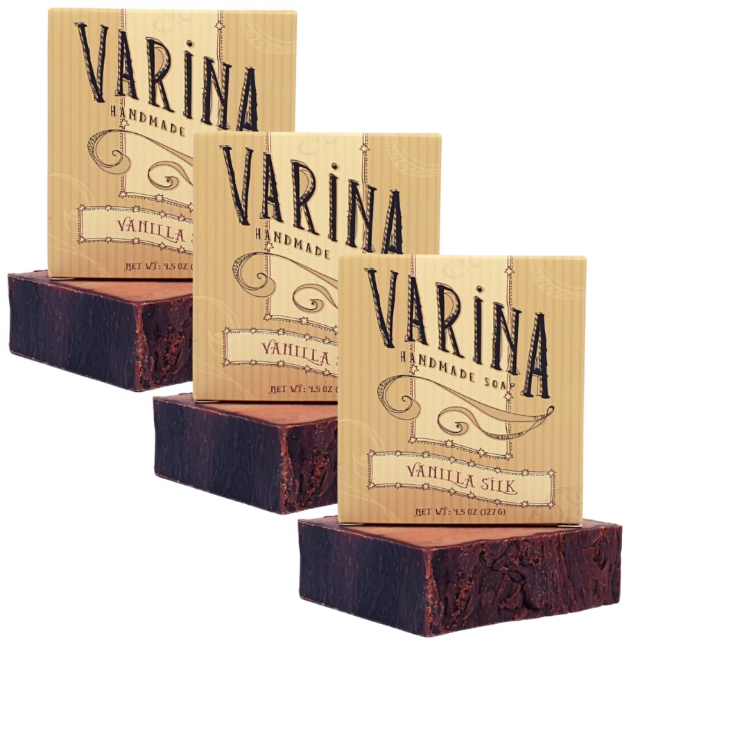 Varina Natural Vanilla Silk Bar Soap - Gentle Cleansing for Sensitive Skin, Sweet and Vanilla - 3 Pack