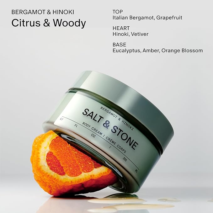Salt & Stone Body Cream – Bergamot & Hinoki | Hydrating Formula with Seaweed Extracts, Spirulina & Squalane | Deep Hydration, Skin Barrier Repair & Healthy Glow | for all Skin Types (6.7 fl oz)
