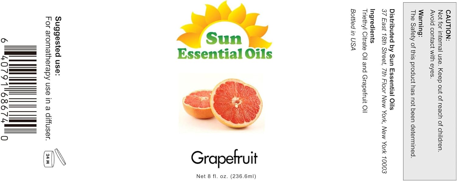 Sun Essential Oils 8oz Grapefruit Essential Oil - Aromatherapy Grapefruit Oil Bulk