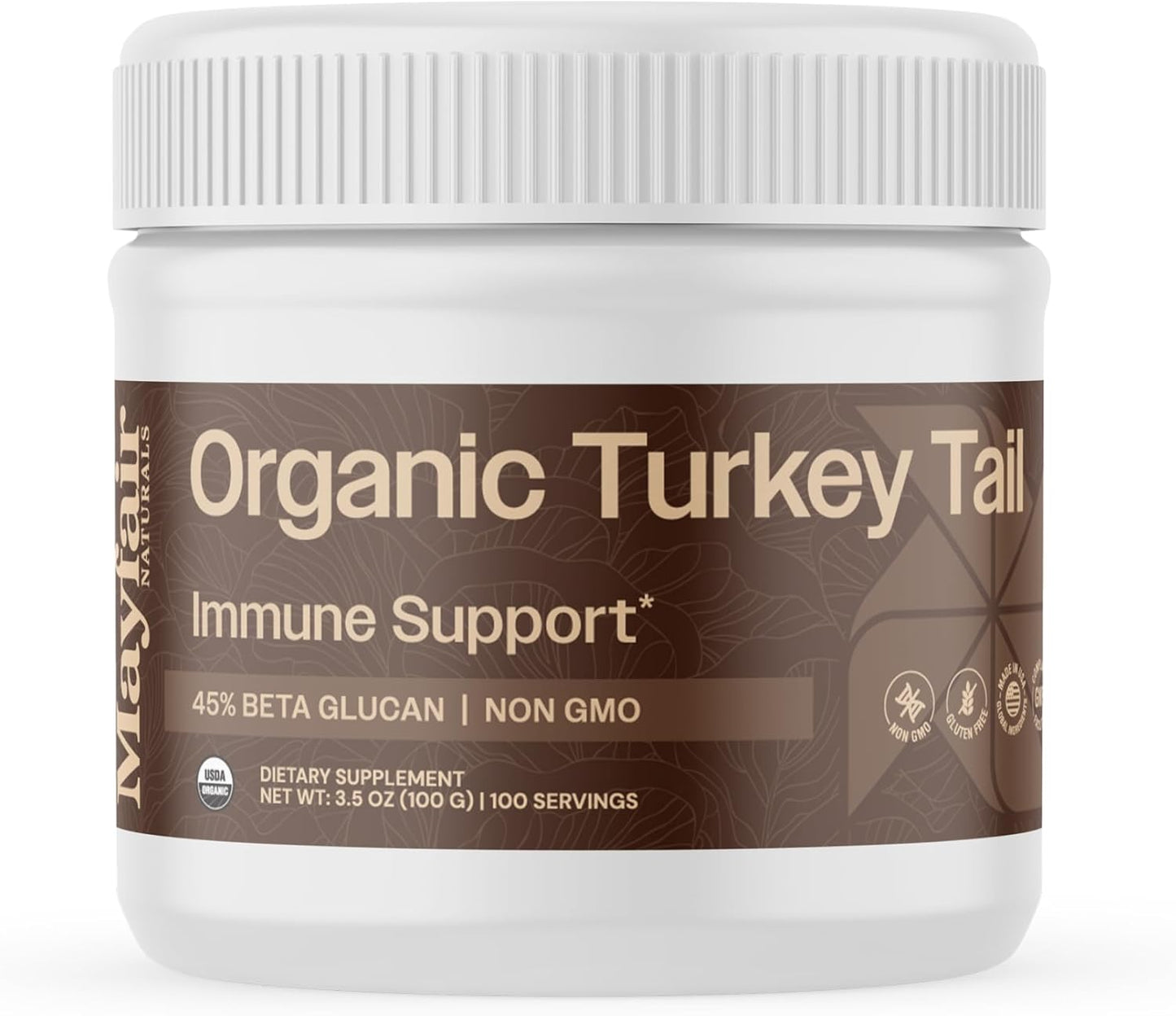 Turkey Tail Mushroom Powder - Organic Mushroom Powder For Immune Support Digestive Health & Immune Response Support Supplement - Hot Water Extracted, 45% Beta-Glucans - 3.05 oz (100 Servings)