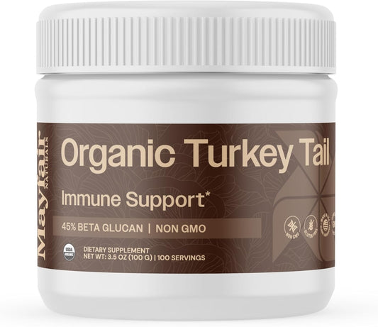 Turkey Tail Mushroom Powder - Organic Mushroom Powder For Immune Support Digestive Health & Immune Response Support Supplement - Hot Water Extracted, 45% Beta-Glucans - 3.05 oz (100 Servings)