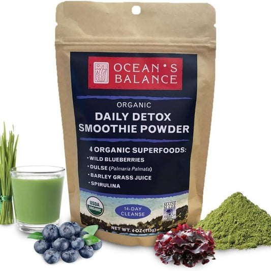 Ocean's Balance Daily Smoothie Powder – Organic Blend with Blueberry, Spirulina, Dulse Seaweed & Barley Grass – Nutrient-Rich Superfood Smoothie Mix (4 oz - 1 Pack)