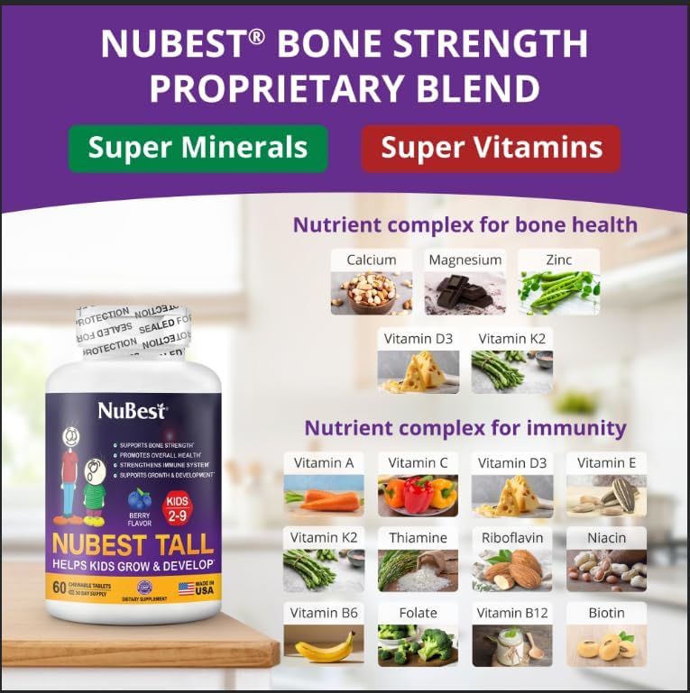 NuBest Tall Kids - Helps Grow & Develop Healthily - Immunity & Bone Strength Support - Toddlers Vitamins & Kids Vitamins for Age 2 to 9-60 Chewable Tablet - Funny Animal Shape - 2 Pack