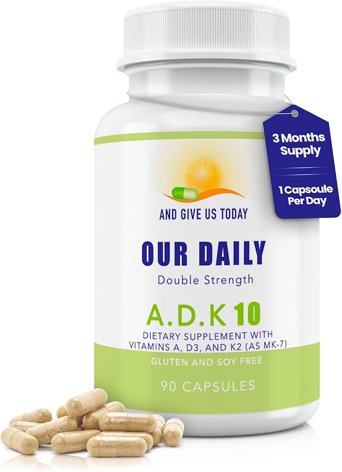Daily Vites ADK 10 - ADK Vitamin Supplement - High Potency Vitamin A, D3 10,000 IU & K2 (MK-7) - Physician Formulated for Bone, Heart & Immune Support - Non-GMO, Gluten Free - 90 CT (3-Month Supply)