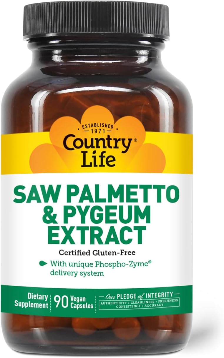 Country Life Saw Palmetto & Pygeum Extract - Prostate Health Supplement for Men's Health - Promotes Healthy Urinary Tract Function, 90 Capsules