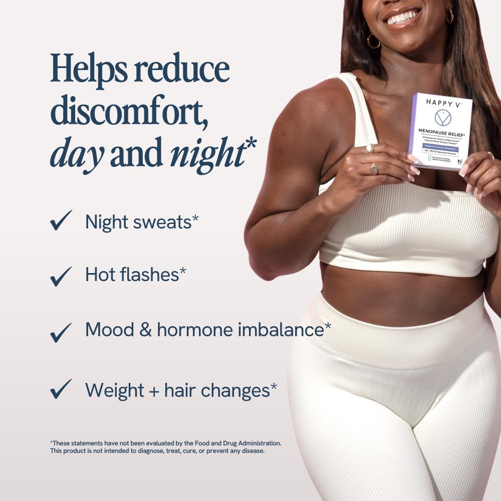 Happy V Menopause Relief Supplement for Women – Hormone Balance, Hot Flash & Night Sweat Support, Mood & Energy Booster, Vaginal Wellness, Perimenopause & Postmenopause Support – 60 Vegan Capsules
