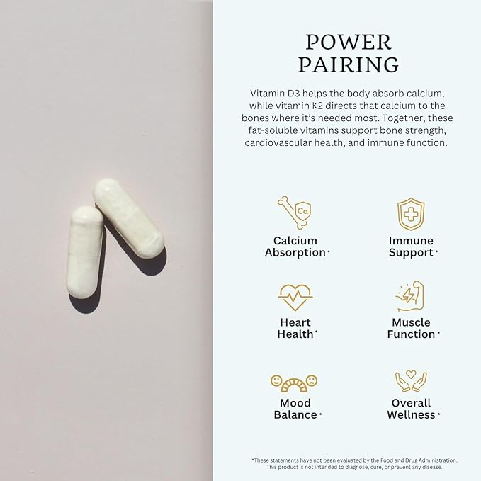 VTC VitaTradingCo. Vitamin D3 + K2 | High Potency, Bioactive Forms | 1000iu D3 + 45mcg MK-4 K2 | Boost Calcium Absorption | Immune, Heart, & Bone Support | 120 Capsules