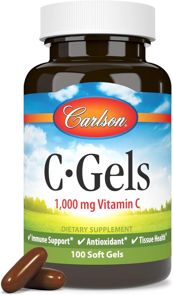 Carlson - C-Gels, 1000mg, Vitamin C Softgels, Immune Support & Heart Health, Vitamin C Softgels, Antioxidant, Vitamin C Supplement, 100 Softgels