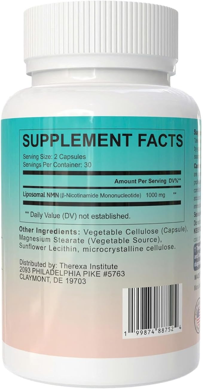 NMN Supplement 1000mg Pure - Liposomal NMN for NAD+ Supplement, Tested in USA, 60 Capsules