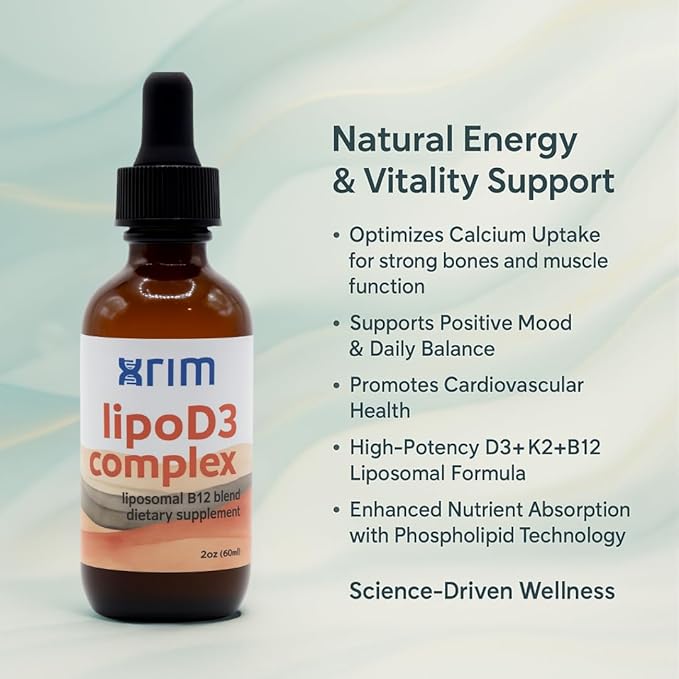 xrim LipoD3 Complex – Liposomal Vitamin D3 5000 IU + K2, Selenium & CoQ10 | High Absorption Liquid Supplement – 30 Servings (2oz)