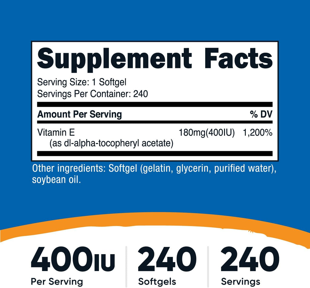 Nutricost Vitamin E 400 IU, 240 Softgel Capsules - Gluten Free, Non-GMO