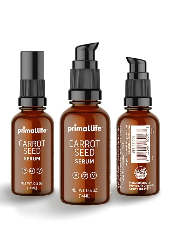 Primal Life Organics Carrot Seed Serum - Natural Solution for Oily Skin, Cleansing Oil - 0.5 oz