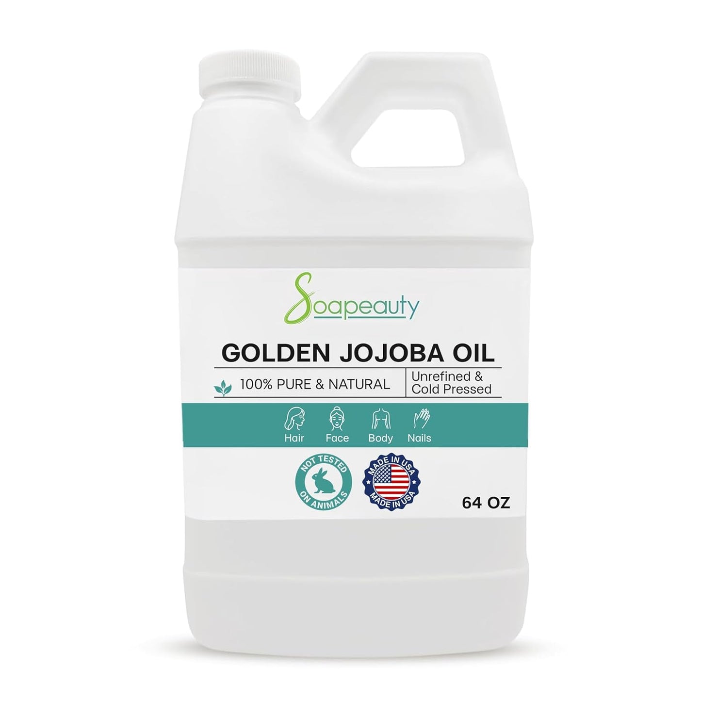 Soapeauty Golden Jojoba Oil | 100% Pure & Natural | Unrefined, Cold Pressed, Hexane Free | Moisturizing Oil for Skin, Face, Hair & Nails - 64 Fl Oz