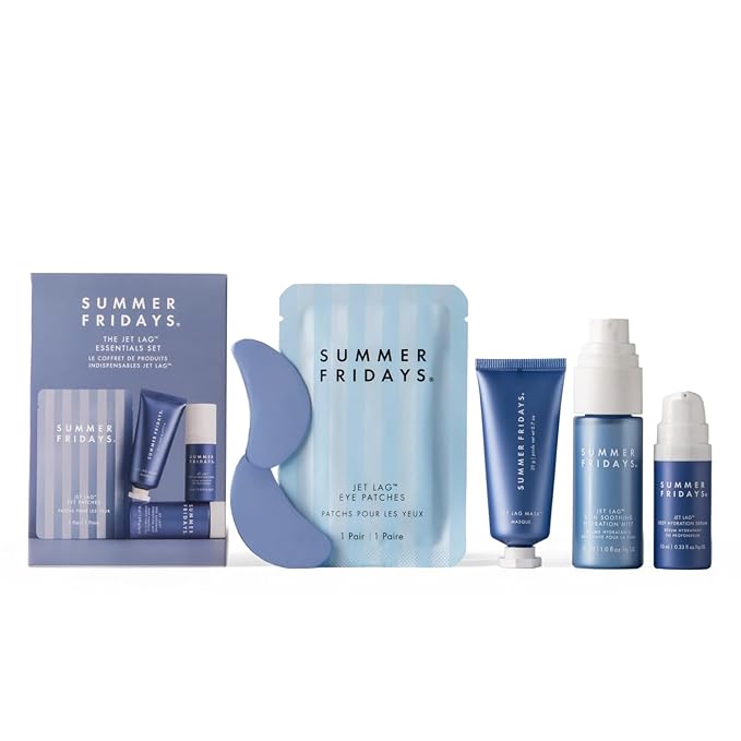 Summer Fridays Jet Lag™ Essentials - Mini Hydrating Skin Care Set With Jet Lag™ Mask, Eye Patches, Deep Hydration Face Serum & Hydration Mist - Travel Size Skincare Kit & Gift Set (4 Count)