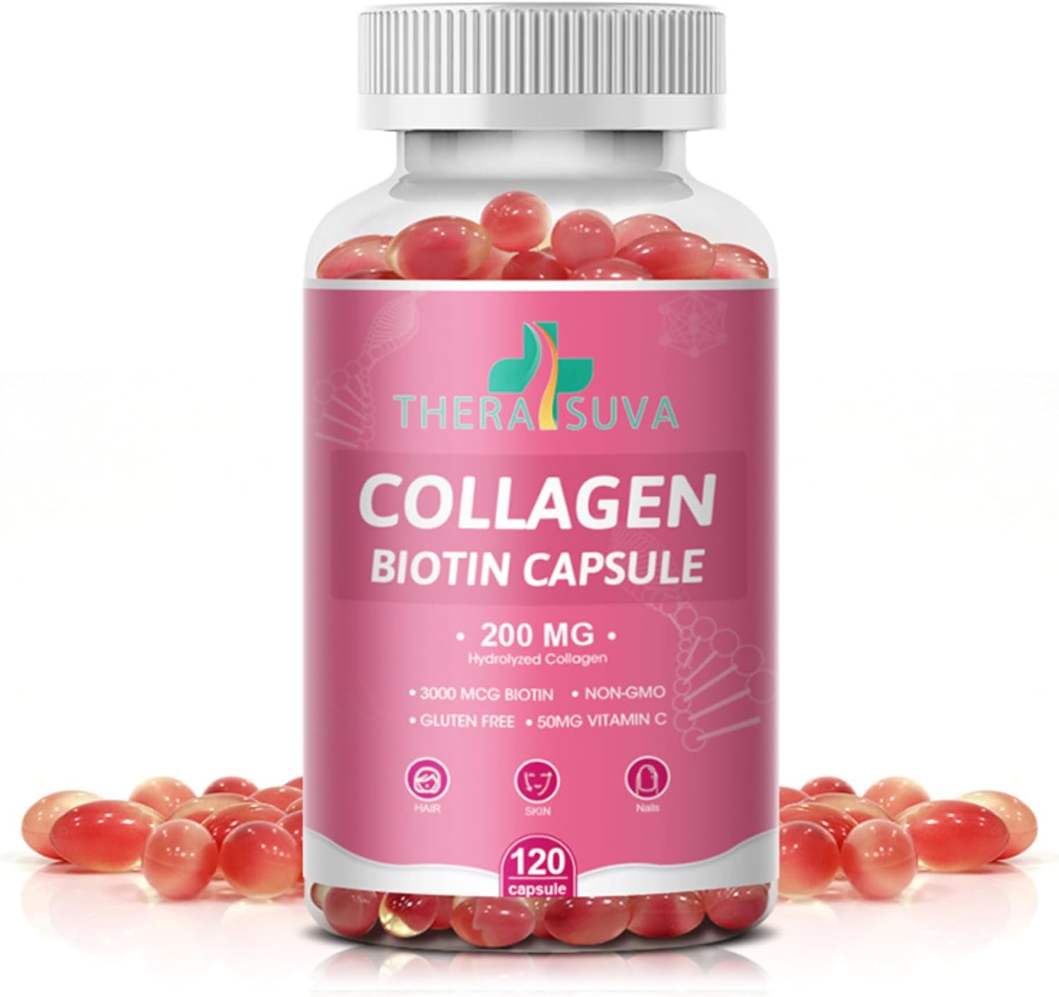 Multi Collagen Complex 200MG + Biotin 3000MCG + Vitamin C 50MG - Promotes Healthy Hair, Beautiful Skin, and Nail Support! 120 Capsules, 60 Day Supply
