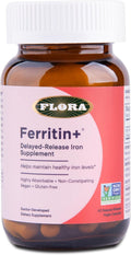 Flora Ferritin+ Delayed-Release Iron Supplement - Plant-Based Iron Supplement - Blood Cell & Energy Support - Vegan & Gluten-Free - Amber Glass Bottle - 60 Vegan Capsules