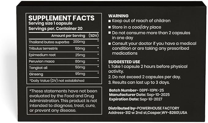 Men’s Vitality & Wellness Support – Herbal Blend for Energy, Stamina & Endurance – Natural Supplement for Daily Performance – Made in USA – 20 Pack Capsules