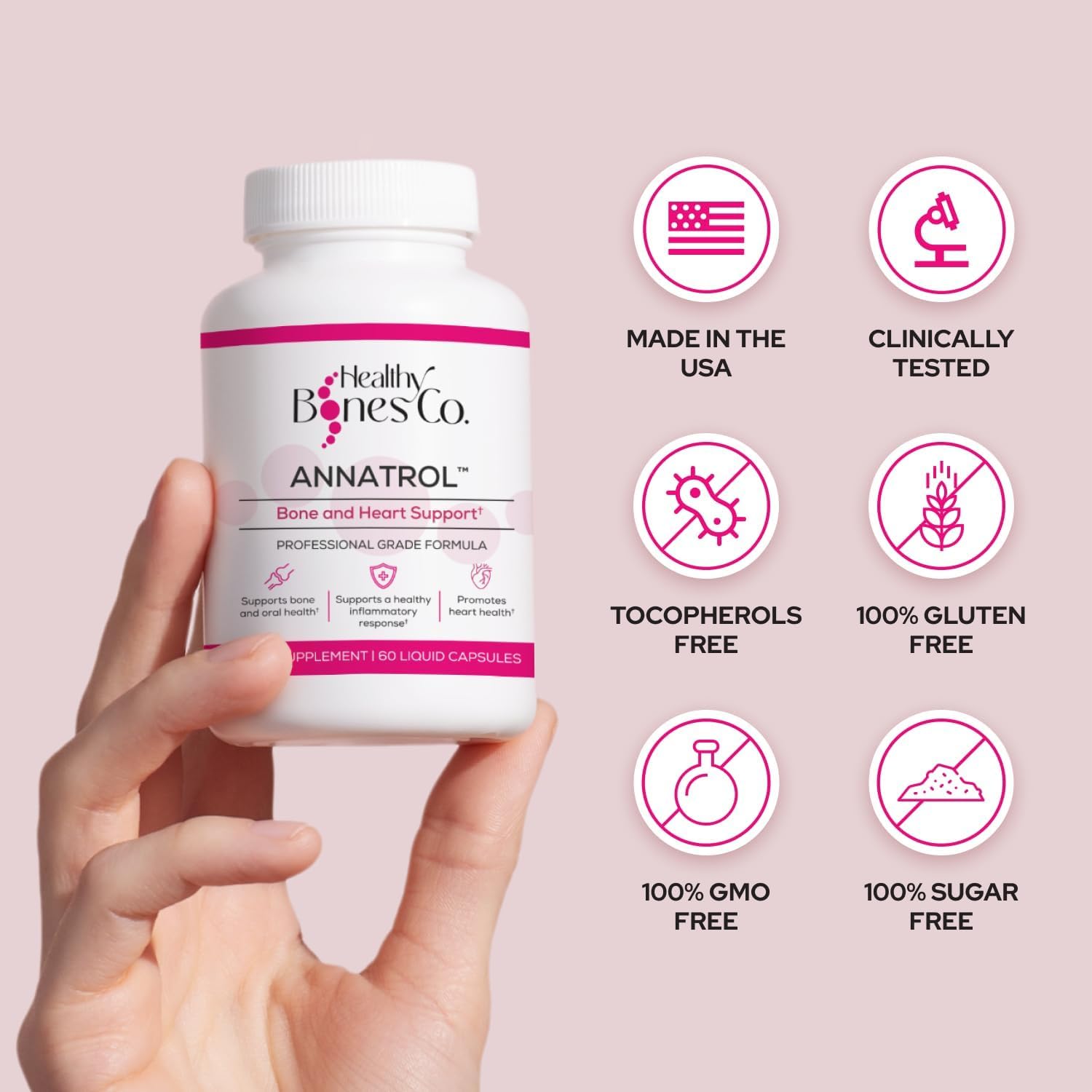 Annatrol Bone Support, Premium Annatto Tocotrienols & Geranylgeraniol (GG) Vitamin E Supplement, 300mg Tocotrienols Vitamin E (DeltaGold Delta + Gamma) 300mg GG-Gold, Helps Promote Bone & Heart Health