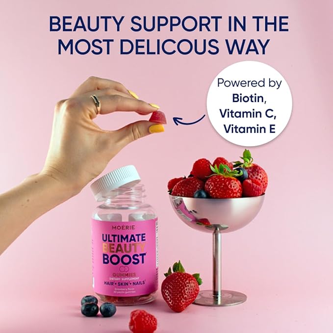 Moerie Hair Skin and Nails Gummies for Women & Men - Biotin for Hair Loss, Gummy Vitamins & Growth Dietary Supplements - Sugarbear for Thicker Hair - Allergen Free - 180 per Serving - Balanced Diet